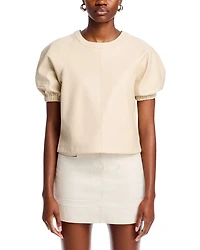 Reilly Faux Leather Puff Sleeve Top