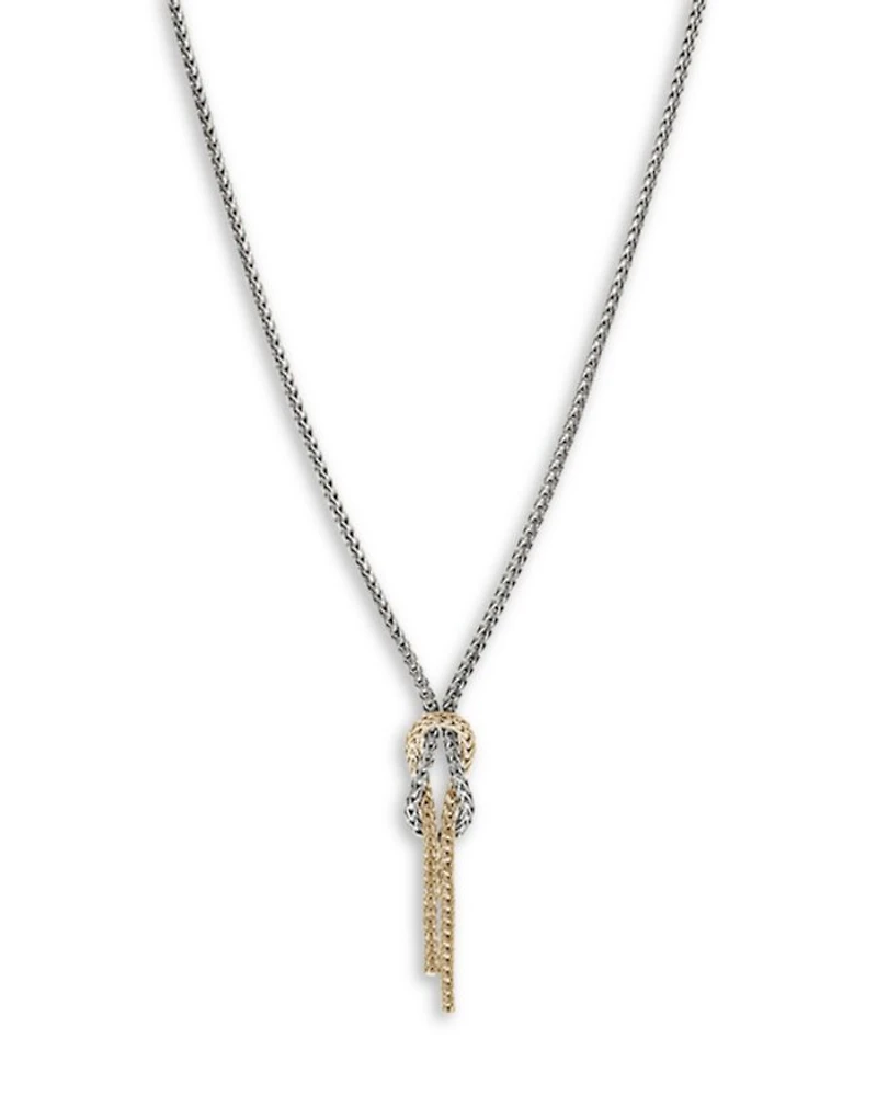 14K Yellow Gold & Sterling Silver Love Knot Lariat Necklace, 16-18"