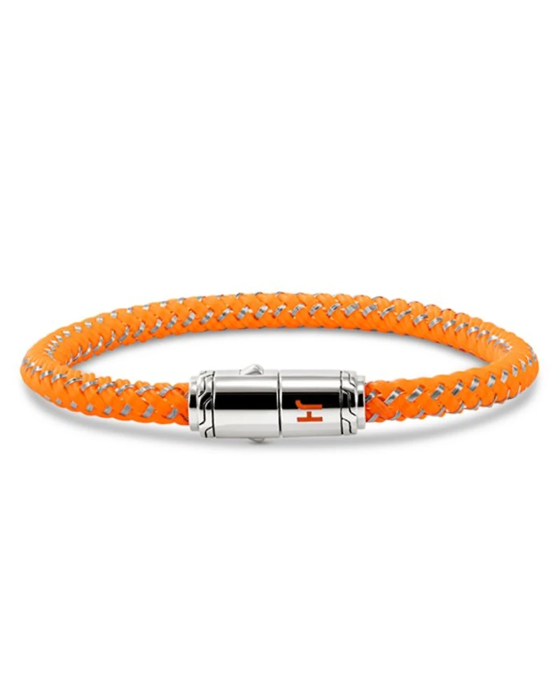 Men's Stainless Steel Orange Rubber & Enamel Woven Bracelet