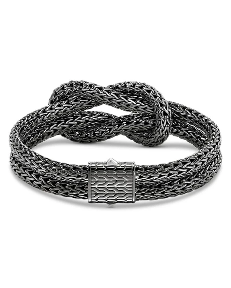 Black Rhodium Plated Sterling Silver Love Knot Woven Chain Statement Bracelet