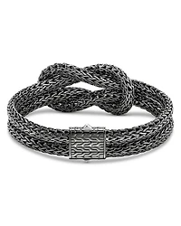 Black Rhodium Plated Sterling Silver Love Knot Woven Chain Statement Bracelet