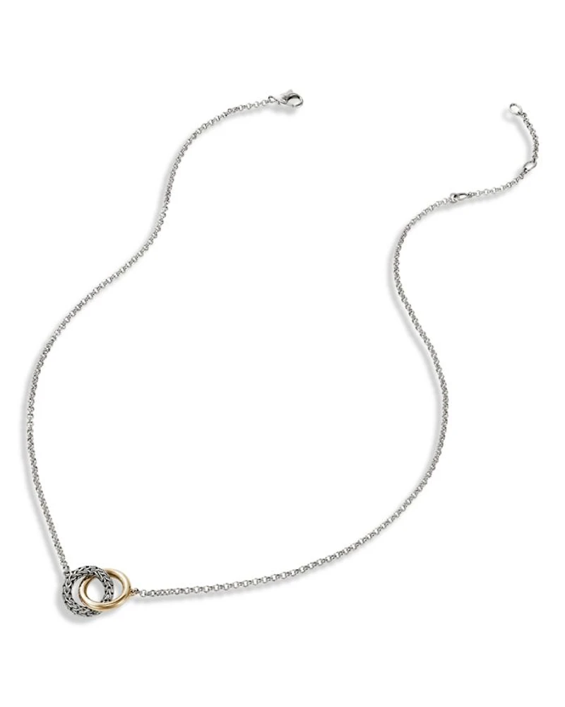 14K Yellow Gold & Sterling Silver JH Essentials Linked Ring Pendant Necklace, 16"-18"