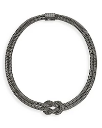 Black Rhodium-Plated Sterling Silver Love Knot Double Woven Chain Statement Necklace, 16"