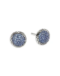 Sterling Silver JH Essentials Blue Sapphire Pavé Framed Stud Earrings