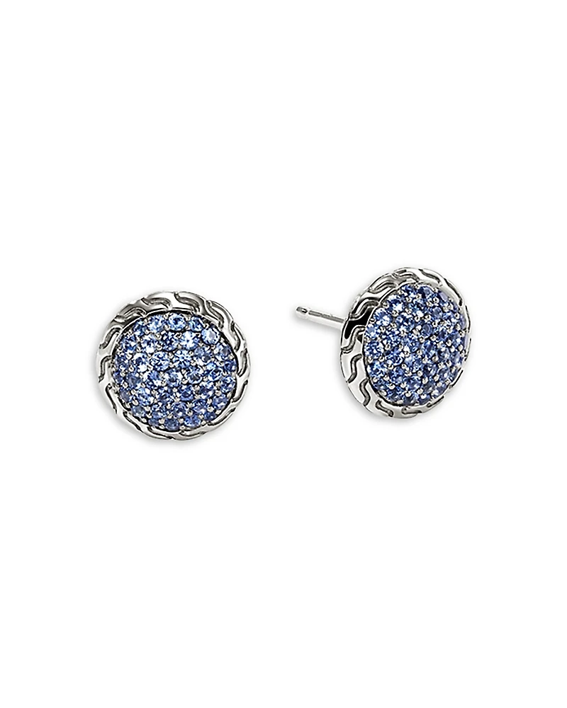 John Hardy Sterling Silver Jh Essentials Blue Sapphire Pave Framed Stud Earrings