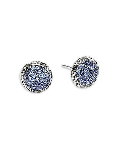 John Hardy Sterling Silver Jh Essentials Blue Sapphire Pave Framed Stud Earrings