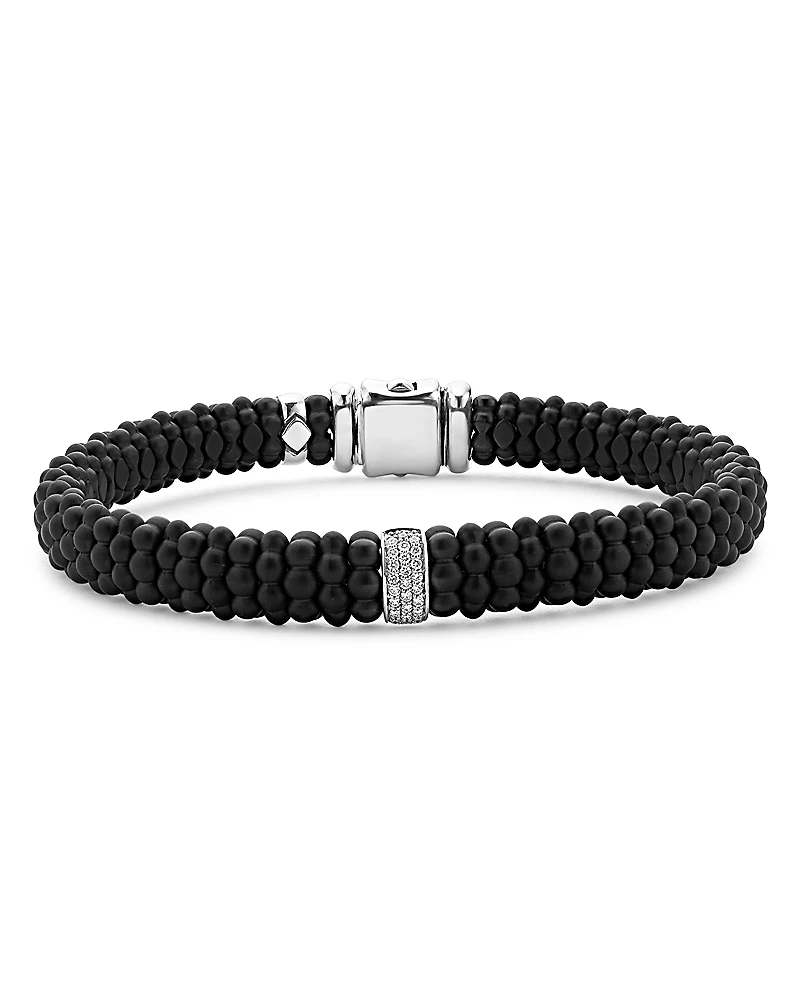 Lagos Men's Sterling Silver Anthem Diamond Black Ceramic Caviar Bead Bracelet