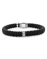 Lagos Men's Sterling Silver Anthem Diamond Black Ceramic Caviar Bead Bracelet