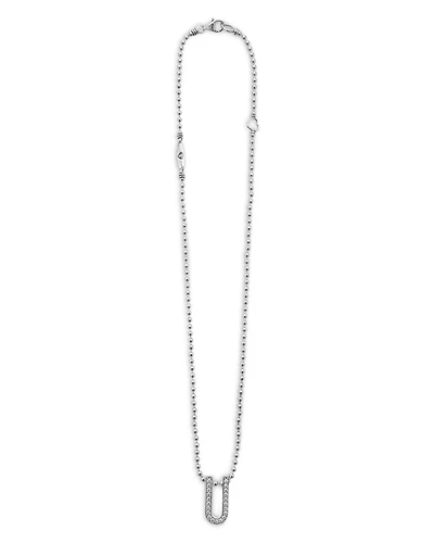 Sterling Silver Caviar Spark Diamond U Pendant Necklace