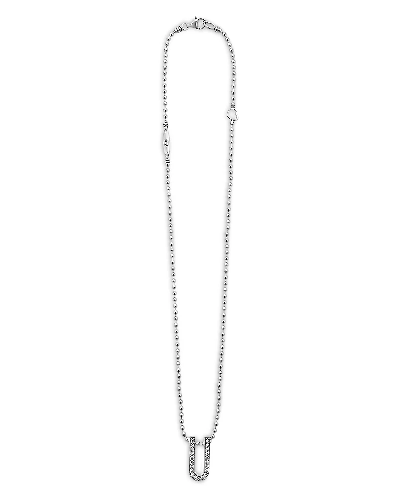 Lagos Sterling Silver Caviar Spark Diamond U Pendant Necklace