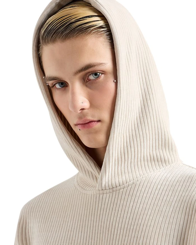 Ribbed Jersey Velvet Hooded Sweatshirt