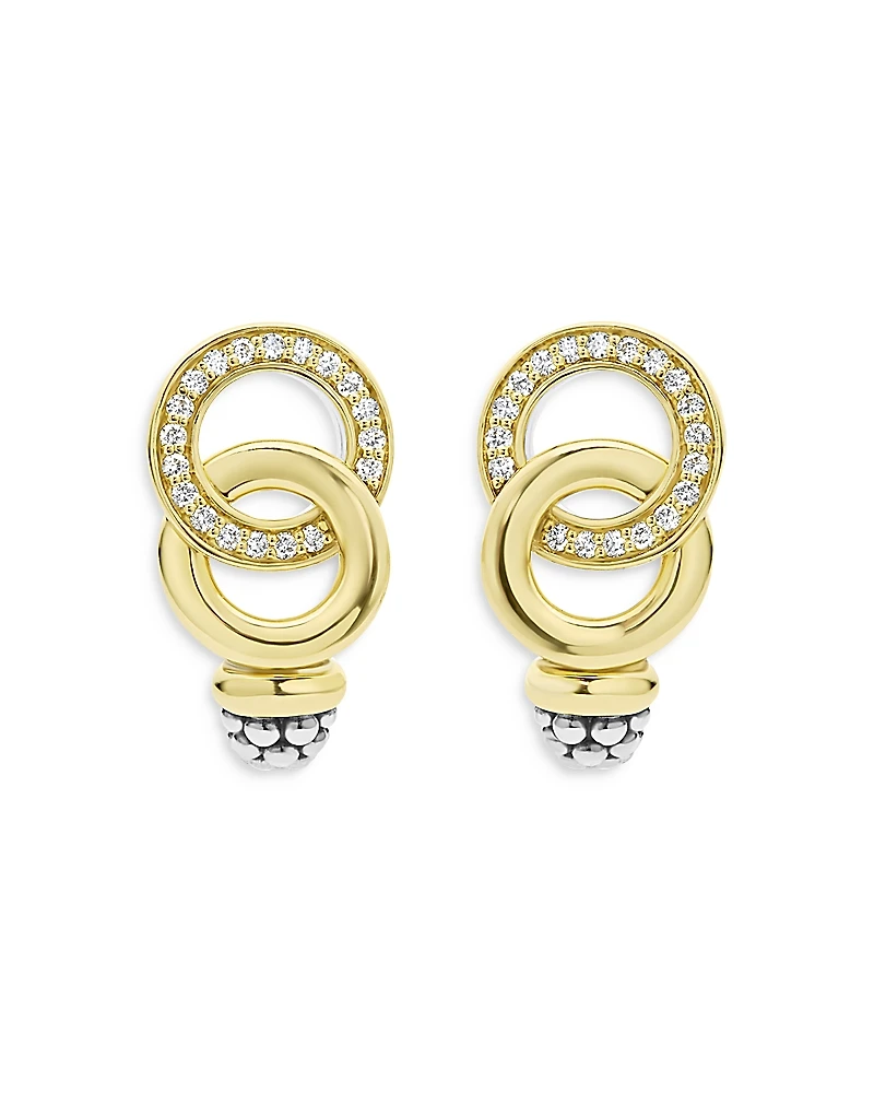 Lagos 18K Yellow Gold & Sterling Silver Signature Caviar Diamond Statement Earrings