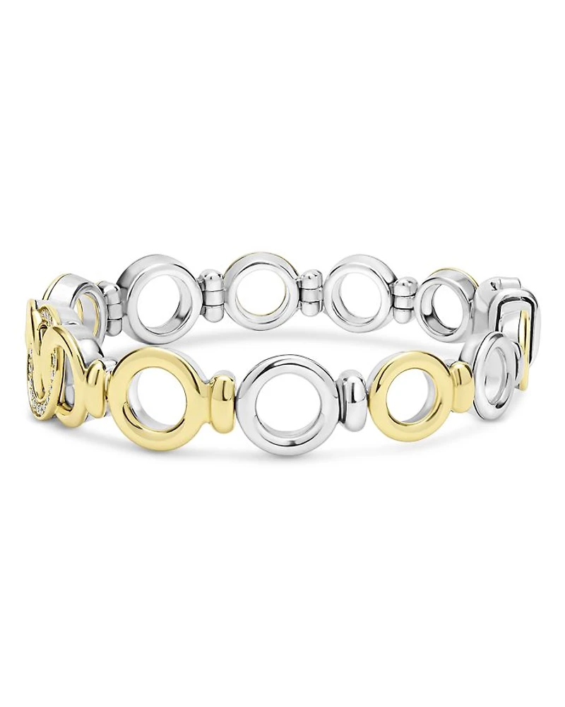 18K Yellow Gold & Sterling Silver Signature Caviar Diamond Interlocking Ring Link Bracelet