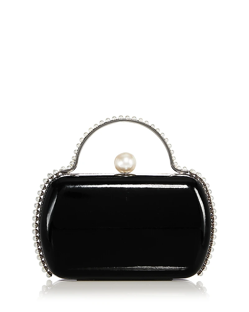 Aqua Imitation Pearl Trim Minaudiere Box Clutch - Exclusive