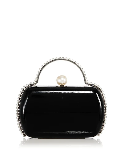 Aqua Imitation Pearl Trim Minaudiere Box Clutch - Exclusive