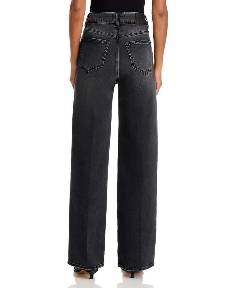 Sasha High Rise Wide Leg Jeans Viper Black Distressed