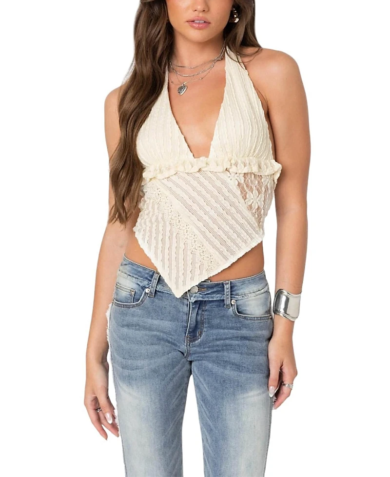 Edikted Quinta Lacey Asymmetric Halter Top