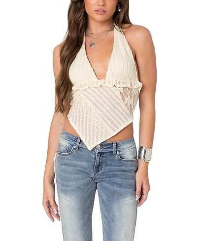 Edikted Quinta Lacey Asymmetric Halter Top