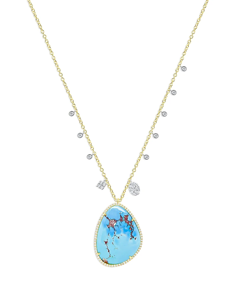 Meira T 14K White & Yellow Gold Turquoise & Diamond Dangle Pendant Necklace