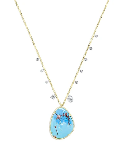 Meira T 14K White & Yellow Gold Turquoise & Diamond Dangle Pendant Necklace