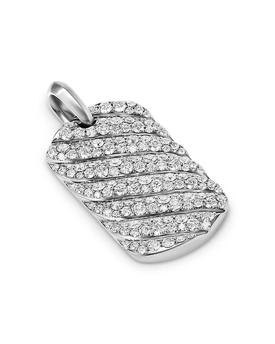 Men's Sculpted Cable Tag in Sterling Silver with Diamonds, 35mm