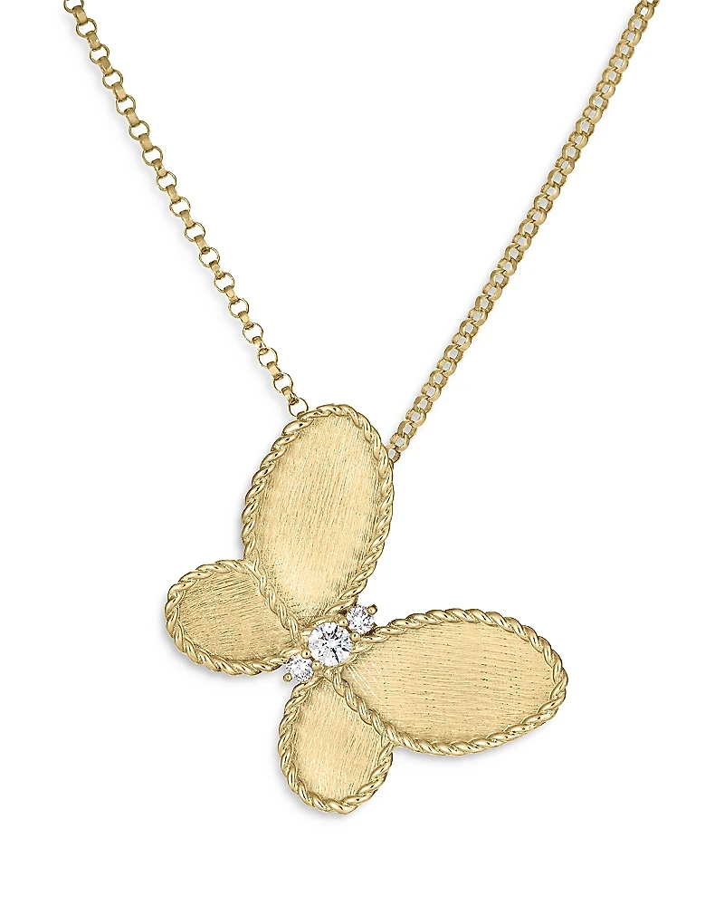 Roberto Coin 18K Yellow Gold Jasmine Diamond Butterfly Pendant Necklace, 16-18