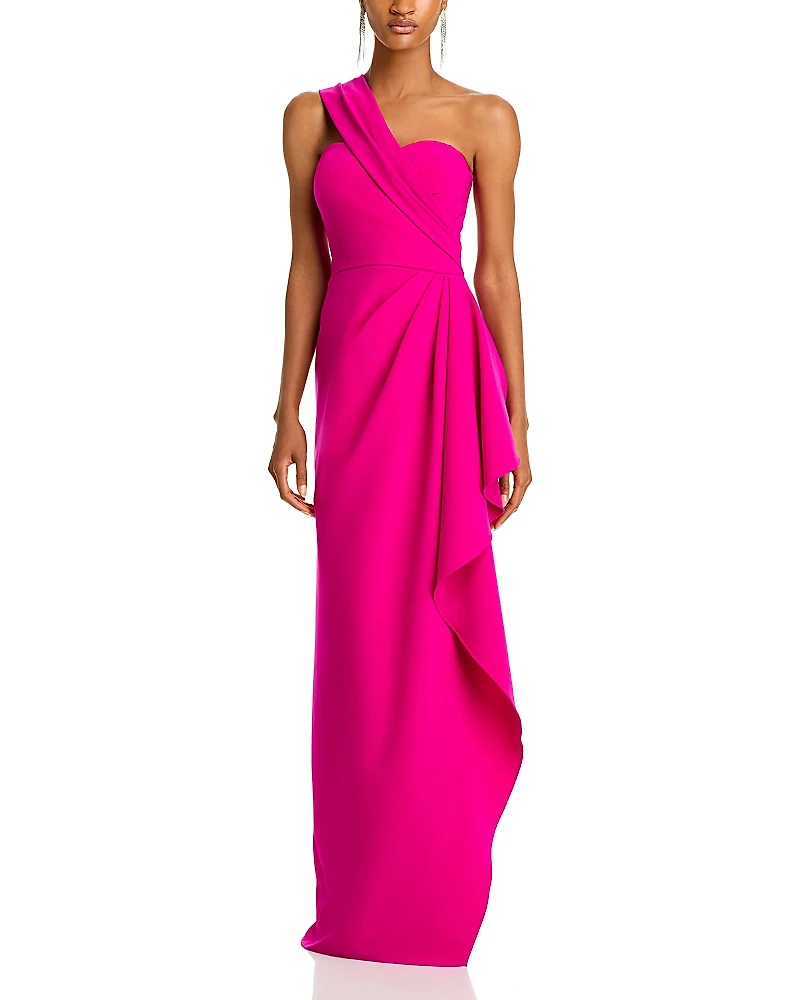 Teri Jon by Rickie Freeman One Shoulder Side Drape Gown