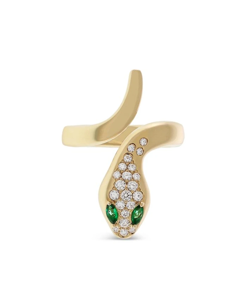 18K Yellow Gold Serpent Diamond & Emerald Snake Ring - Exclusive, Italy Campaign
