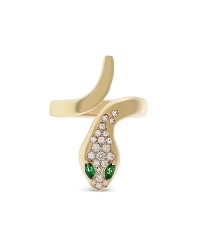 18K Yellow Gold Serpent Diamond & Emerald Snake Ring - Exclusive, Italy Campaign