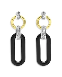 Lagos 18K Gold Signature Caviar Diamond & Black Ceramic Link Drop Earrings