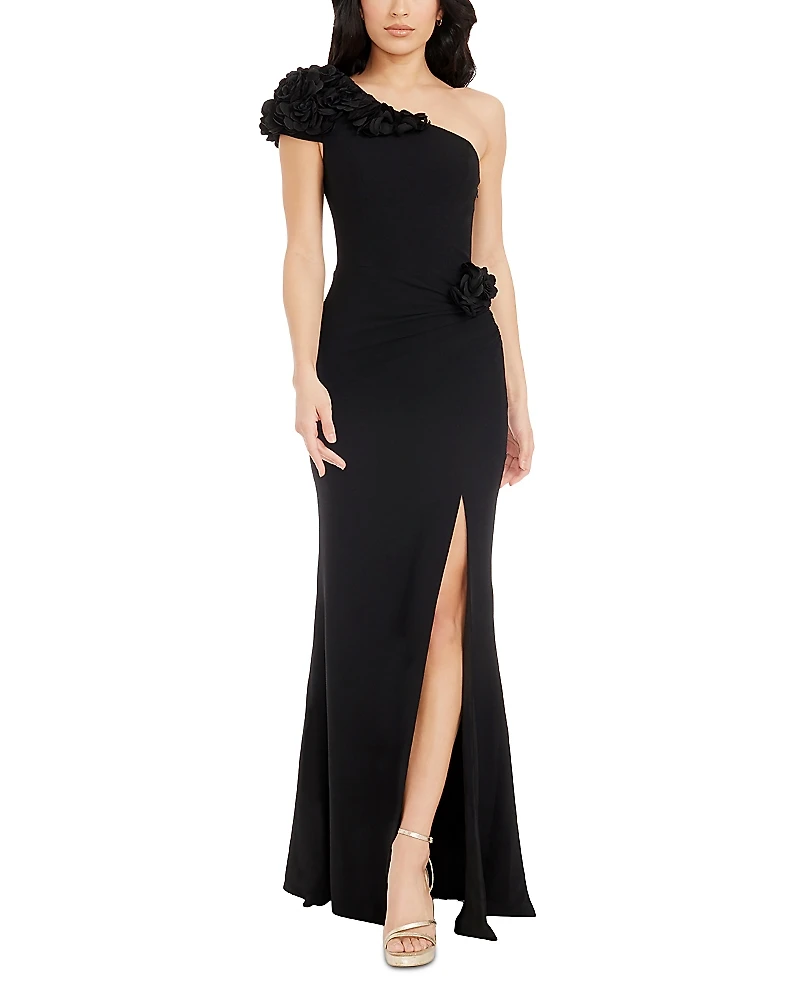 Dress the Population Rosette One Shoulder Gown