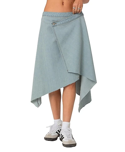 Edikted Asymmetric Wrapped Denim Midi Skirt