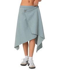 Edikted Asymmetric Wrapped Denim Midi Skirt