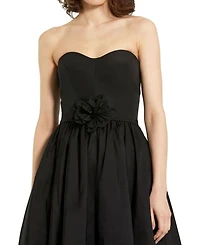 Strapless Faille A-Line Rose Detailed Midi Dress