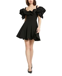 Mac Duggal Crepe Godet Hem Mini Dress with Faille Ruffle