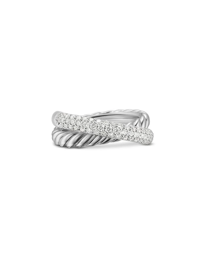 Crossover Two Row Ring Sterling Silver with Diamonds, 7.5mm