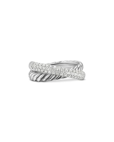 Crossover Two Row Ring Sterling Silver with Diamonds, 7.5mm