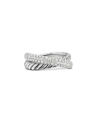 Crossover Two Row Ring Sterling Silver with Diamonds, 7.5mm