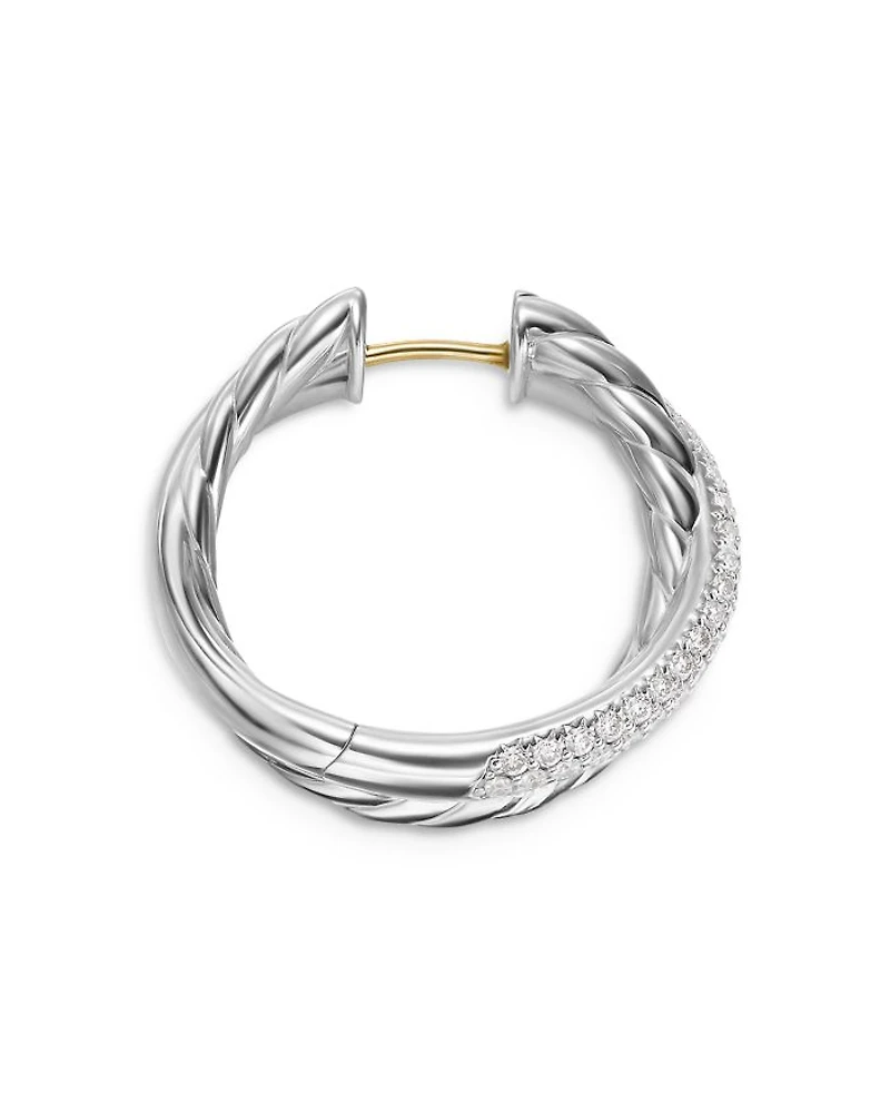 Crossover Hoop Earrings in Sterling Silver with Diamonds, 22.4mm