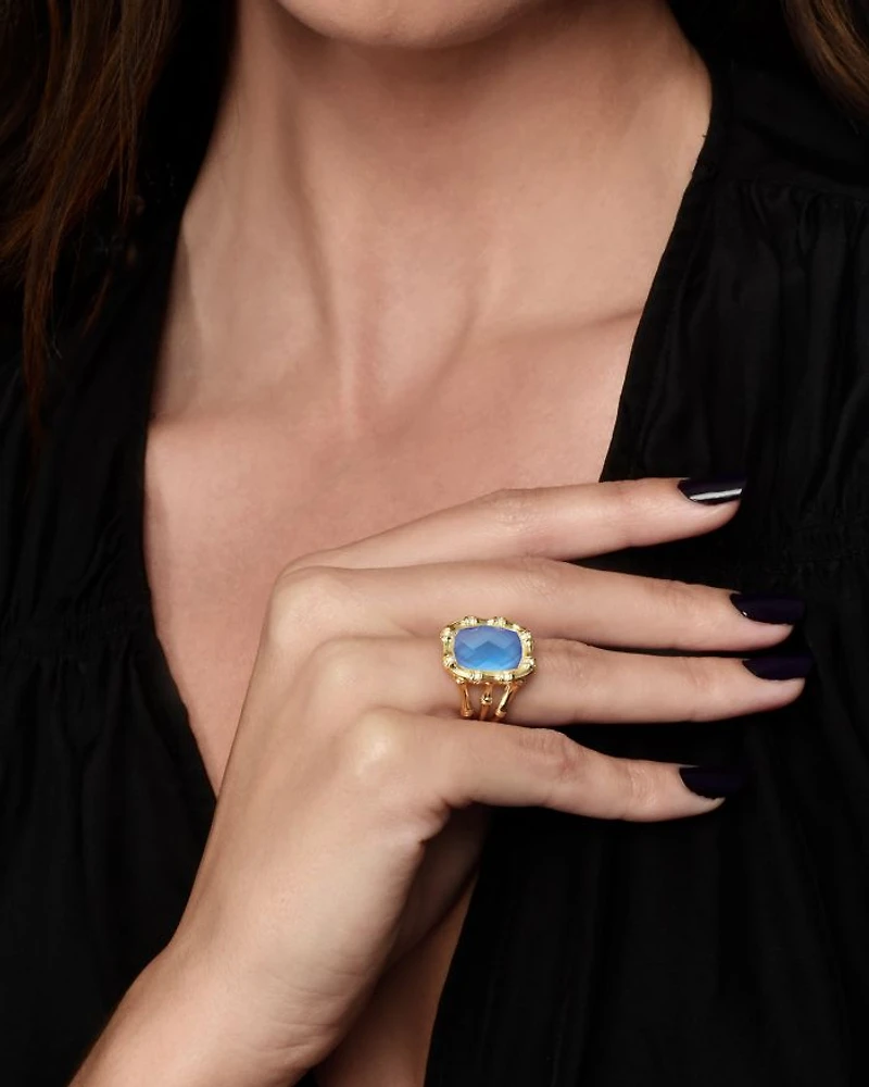 Bamboo Stone Statement Ring 18K Gold Plated
