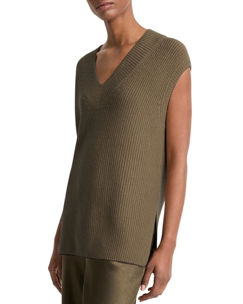 Ribbed V Neck Wool and Cashmere Vest