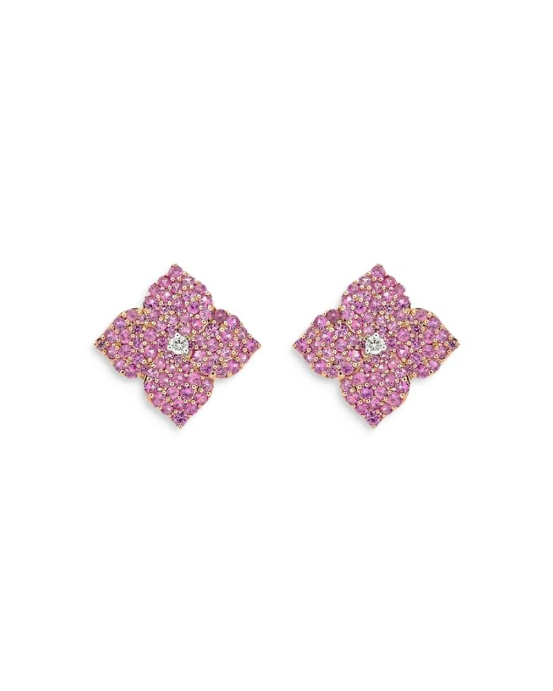 18K Rose Gold Large Fiore Earrings with Pink Sapphires and Diamonds