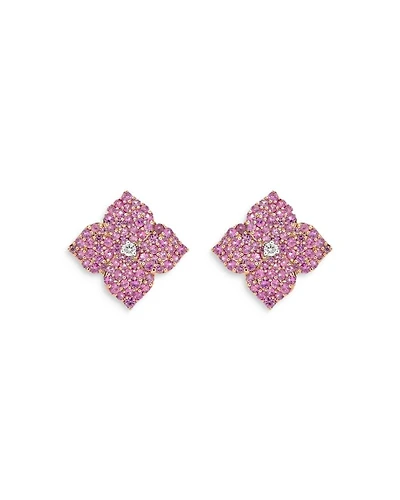 18K Rose Gold Large Fiore Earrings with Pink Sapphires and Diamonds