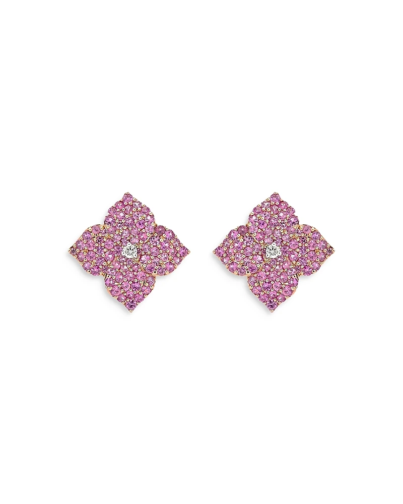 Piranesi 18K Rose Gold Large Fiore Earrings with Pink Sapphires and Diamonds