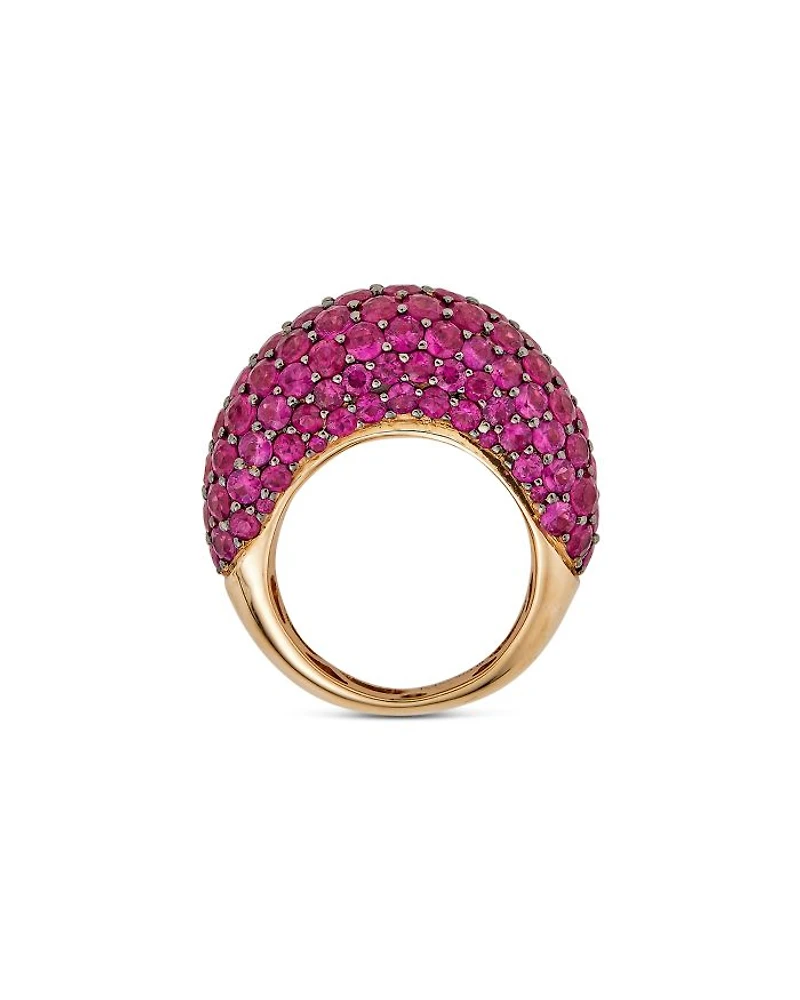 18K Rose Gold Dome Pink Sapphire Pavé Large Statement Ring