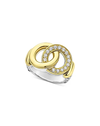 Lagos Two Tone Interlocking Diamond Statement Ring, 0.34 tcw