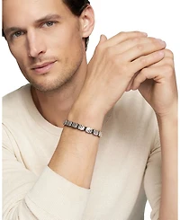 Men's Sculpted Cable Woven Tile Bracelet with Sterling Silver and Black Nylon, 8.5mm