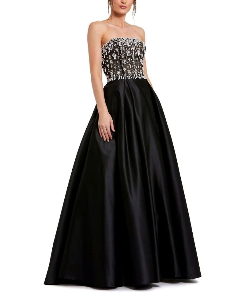 Strapless Beaded Embellished Top Satin Ballgown