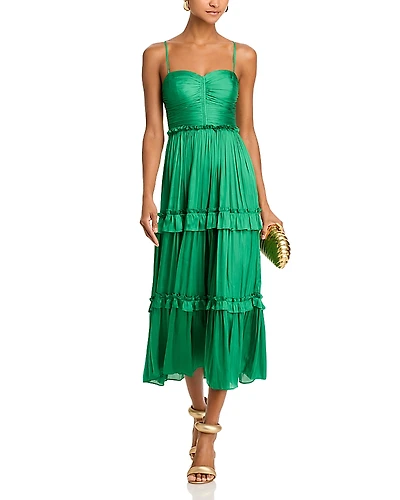 Aqua Ruched Ruffled Midi Dress - Exclusive