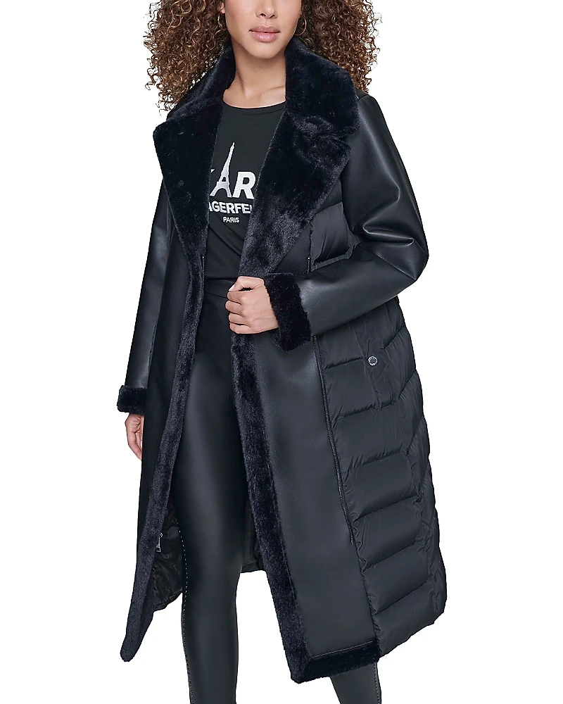Karl Lagerfeld Paris Mixed Media Puffer Coat